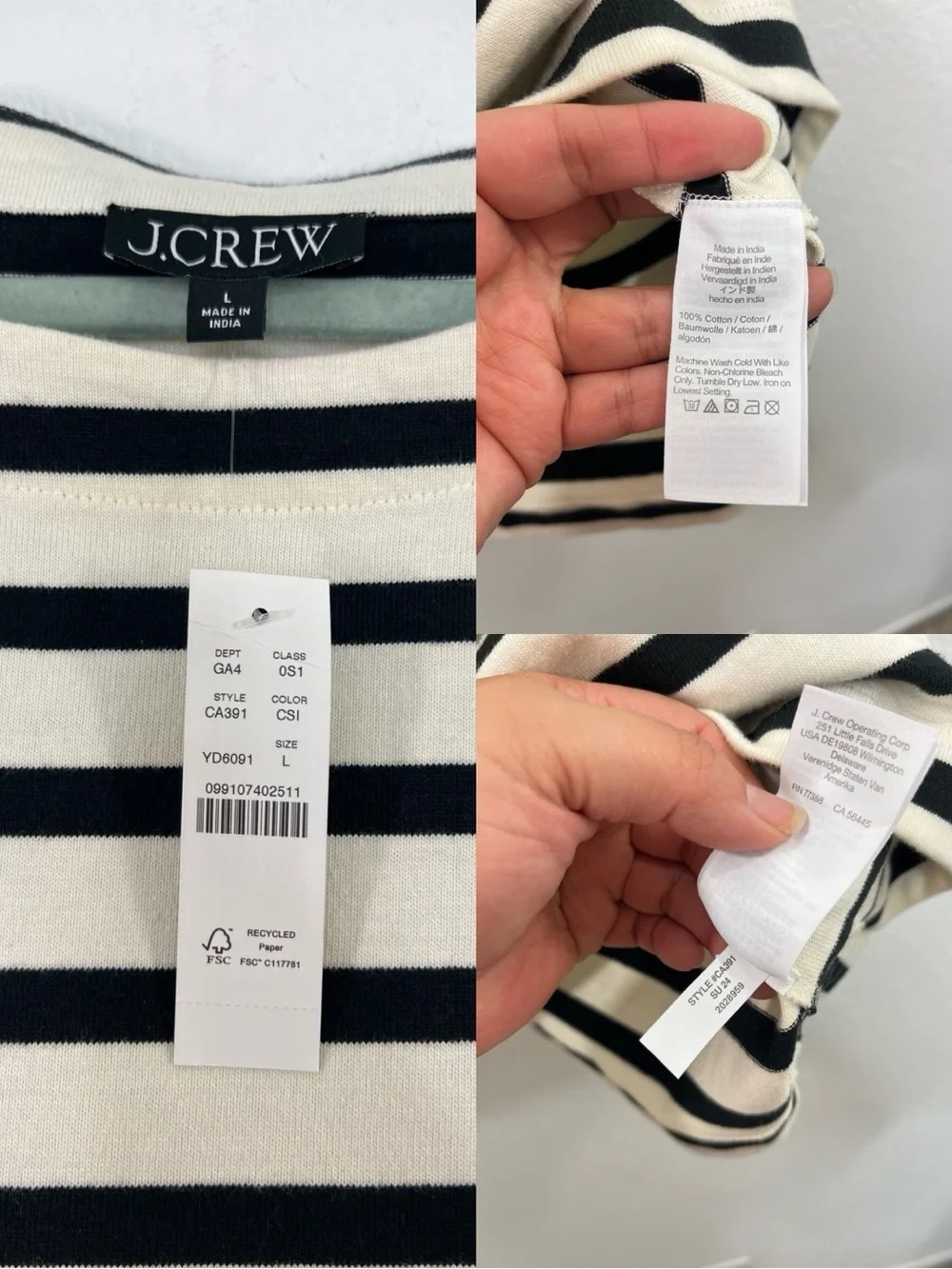 J.Crew NEW Tie-back‎ dress in stripe size Large